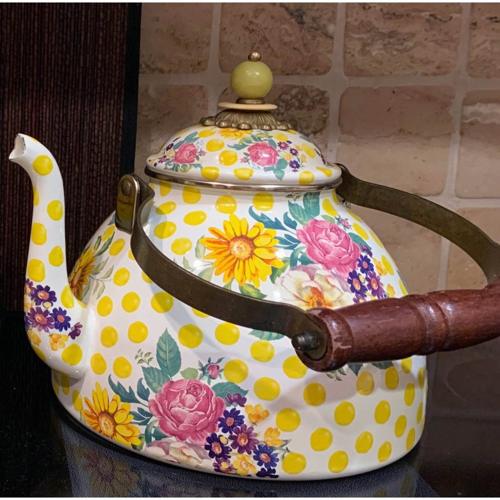 MACKENZIE-CHILDS Buttercup Enamel Tea Kettle - 2QT